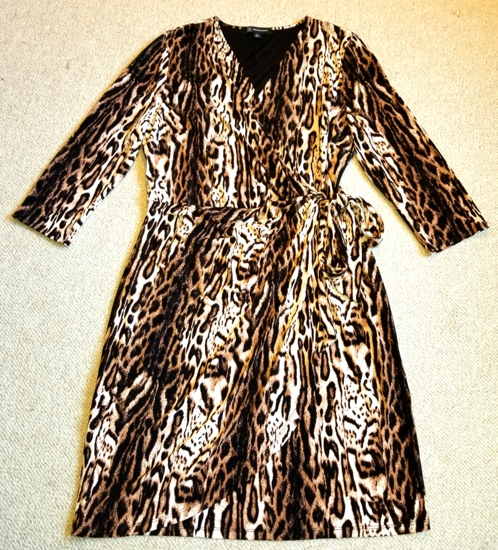 Womens Dress-INC-brown/beige stretch 'Animal Print Faux Wrap' Mob wife-XL
